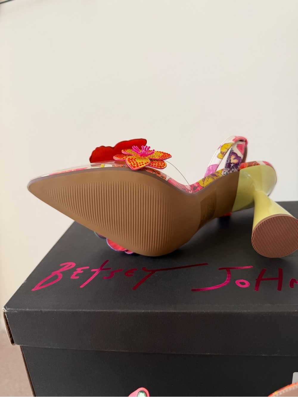 Betsey Johnson colorful Floral Appliqué pointed toe block Heels - Picture 6 of 14